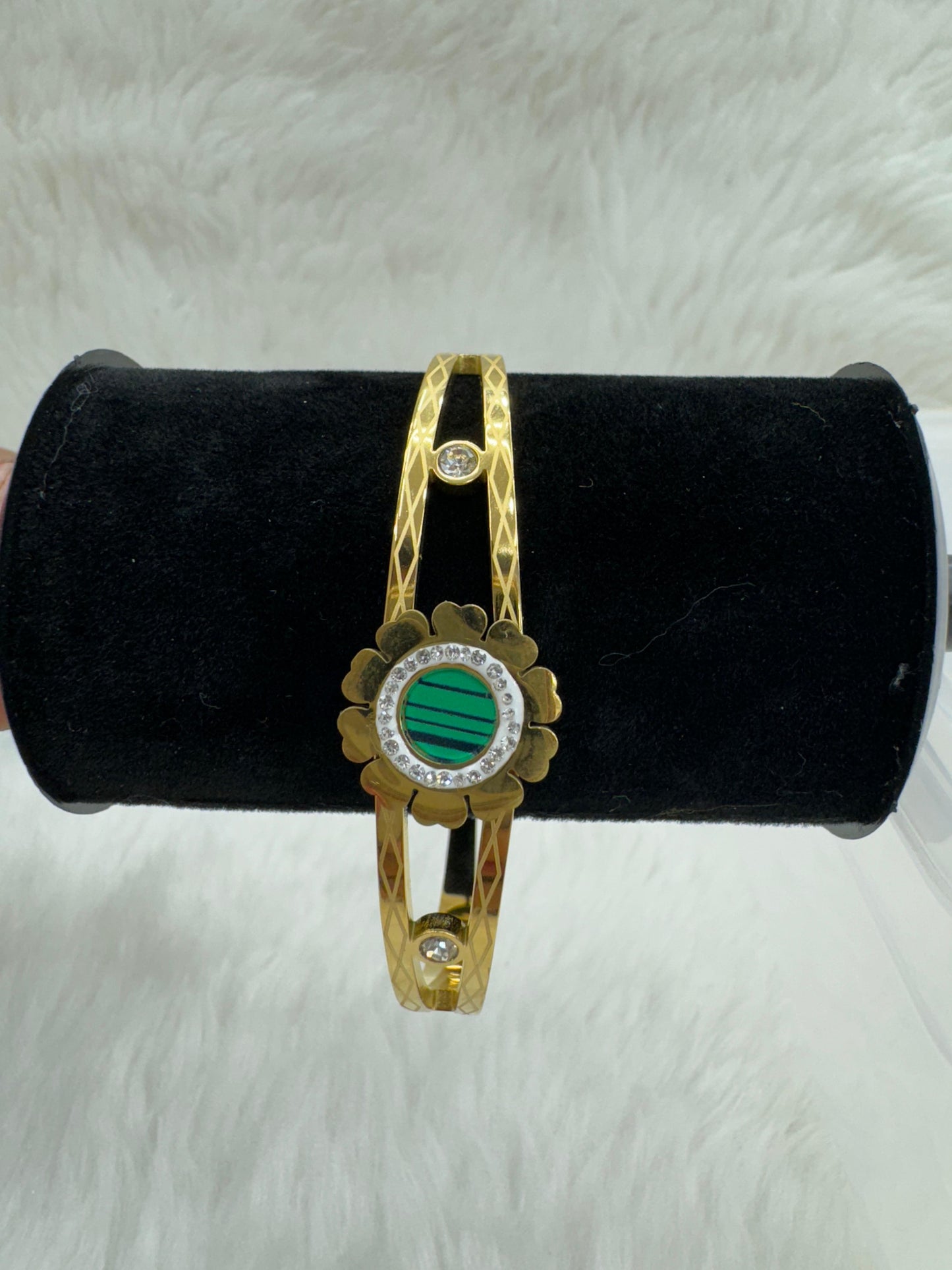 "Elegant Gold-Plated With Green & White Stone Bracelet" Product code - 6457