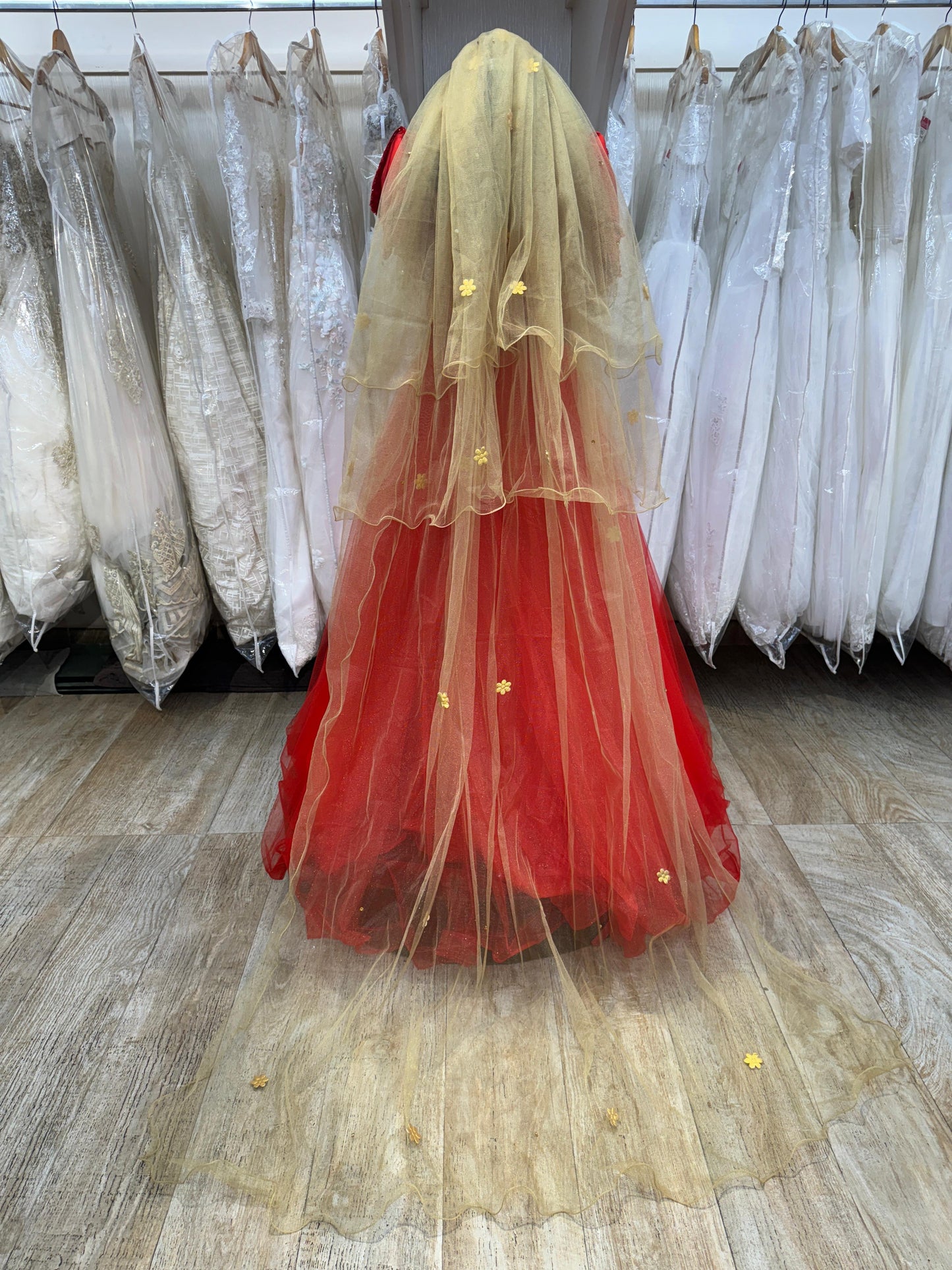 "Golden Layered Shimmer Bridal Long Veil" Product code - 4315