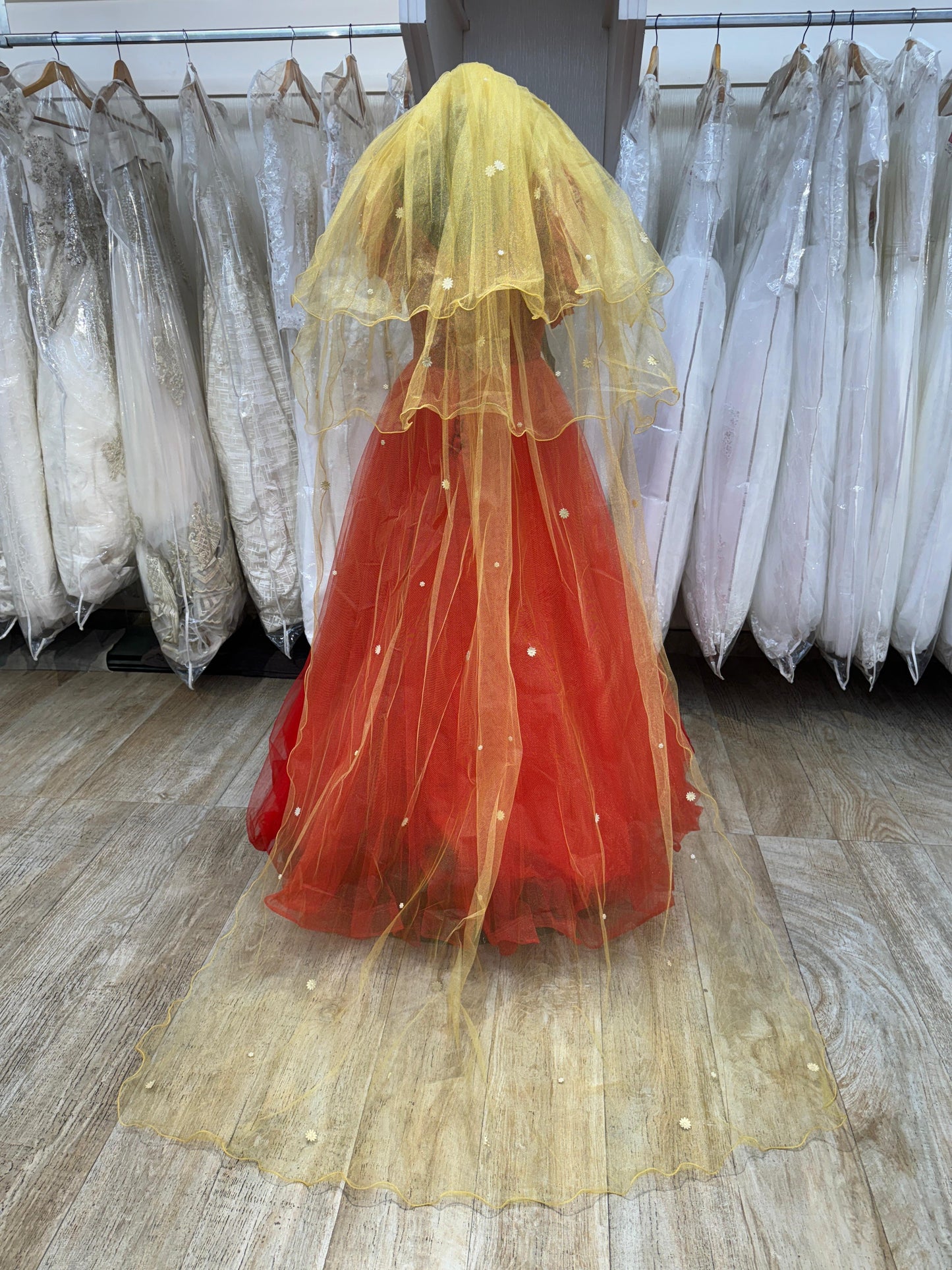 "Golden Layered Shimmer Bridal Long Veil" Product code - 4036