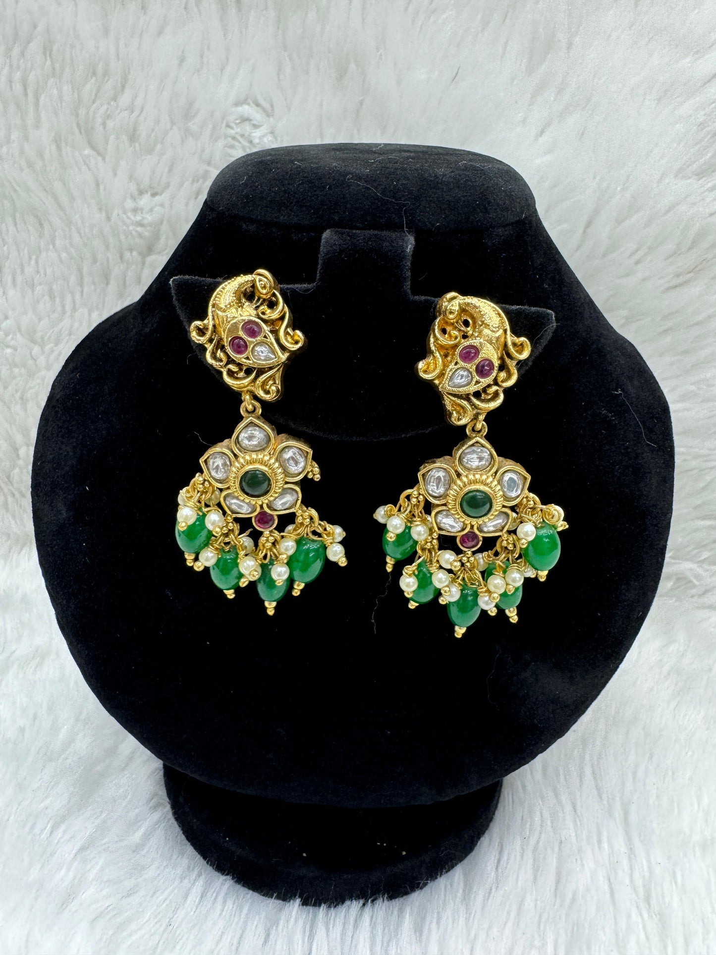 "Beautiful Polki with Green Pearl Jimikki" Product code - 6090
