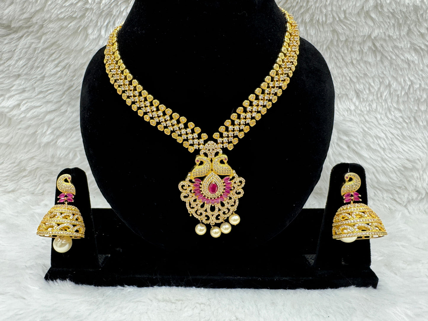 "Peacock Ruby Gold Necklace Set" product Code - 6100