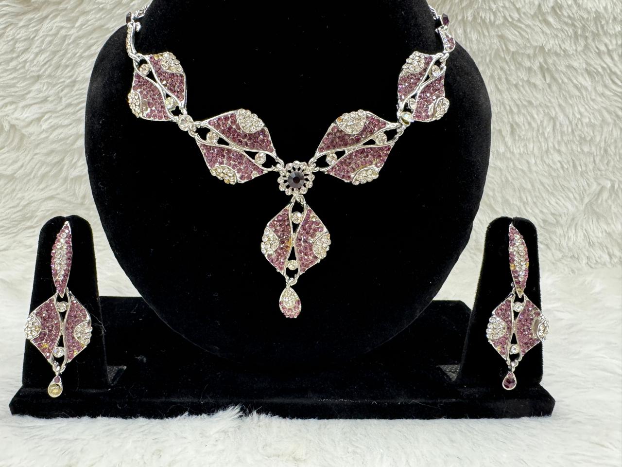 "Pink Crystal Leaf Necklace Set" Product Code- 6058