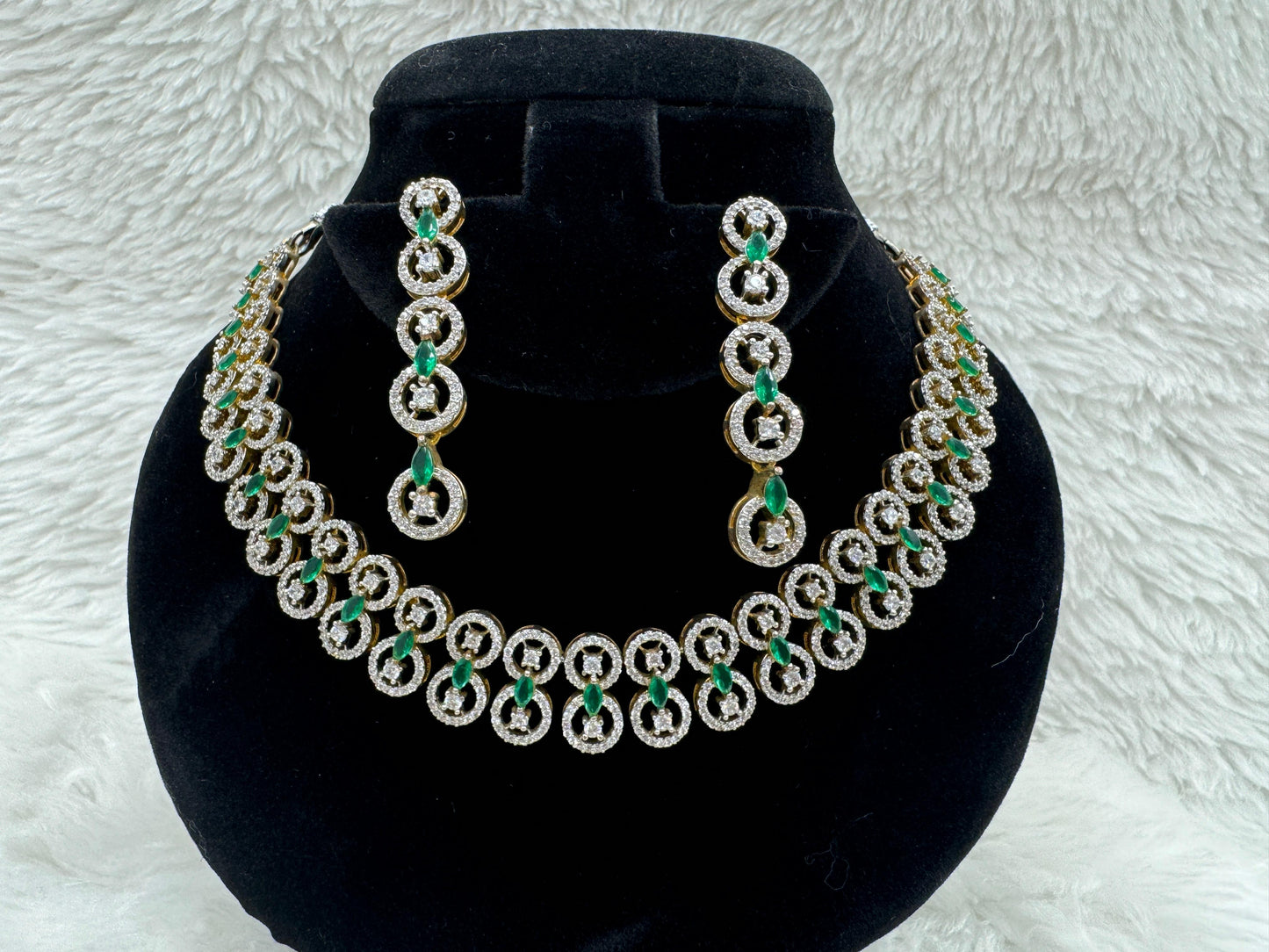 "Emerald Glow Gold Crystal Necklace Set" Product Code- 6037