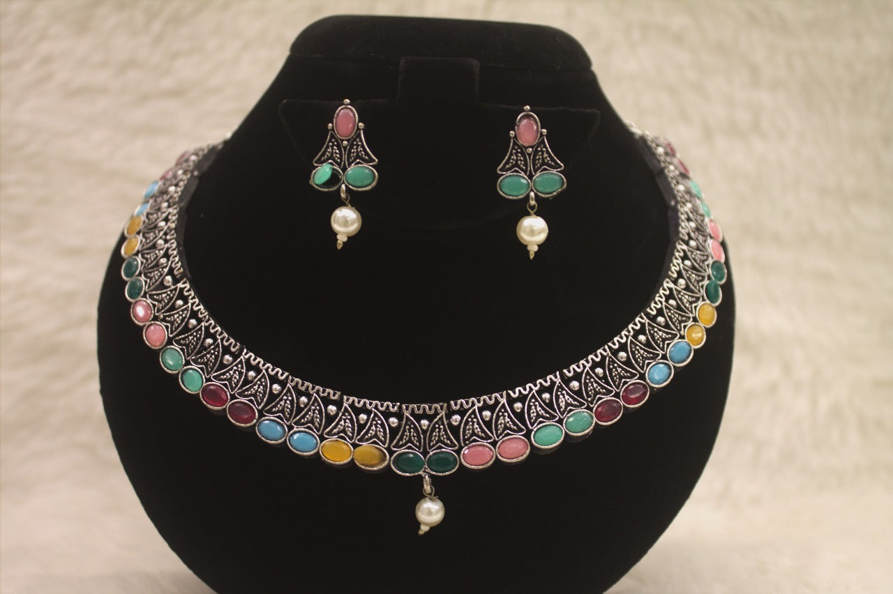 "Oxidised Jewellery Necklace & Earring Set" Product code - 6194