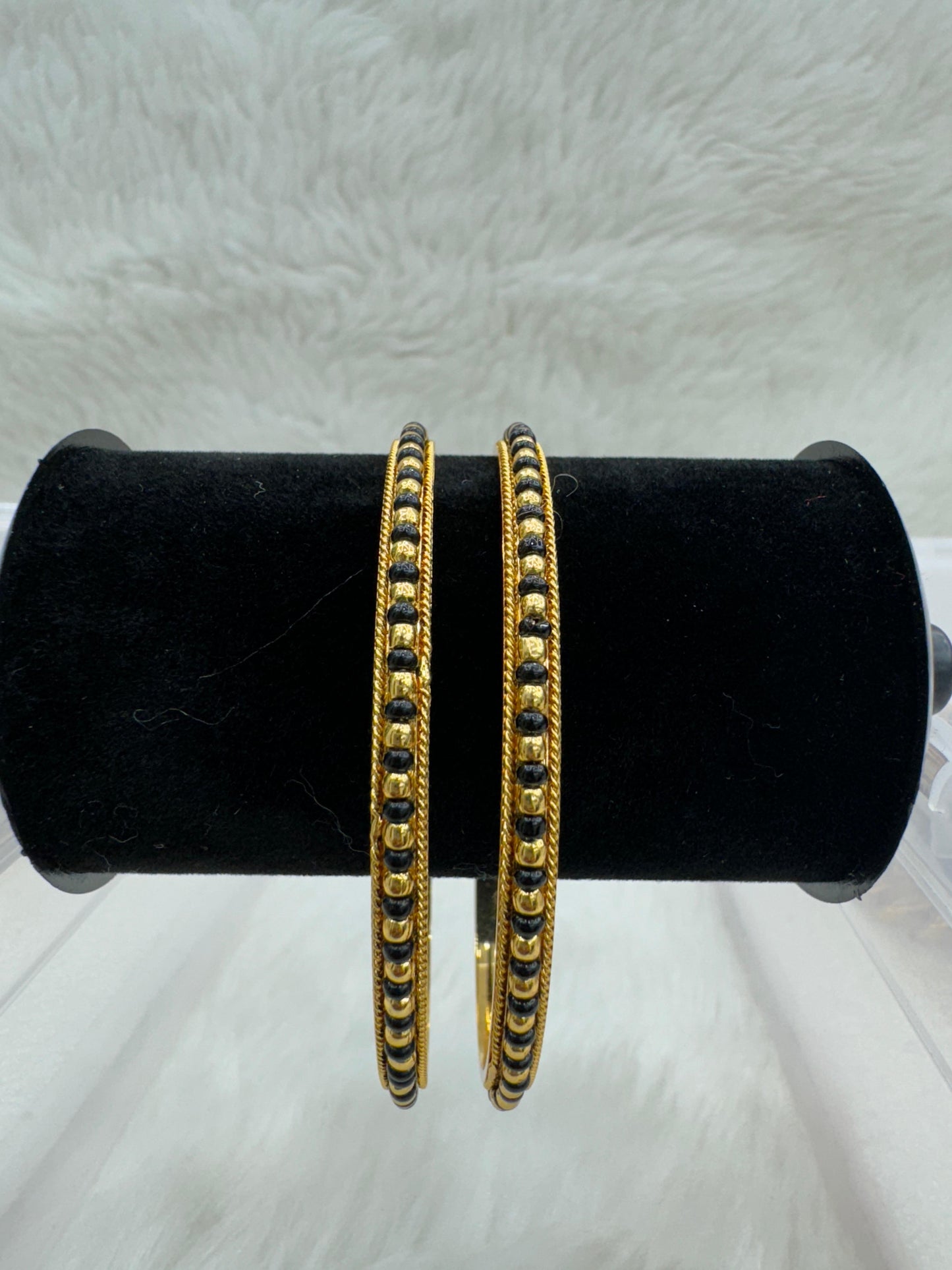 "Antique Gold-Plated With Black Pearl Bangle Set" Product code - 6387