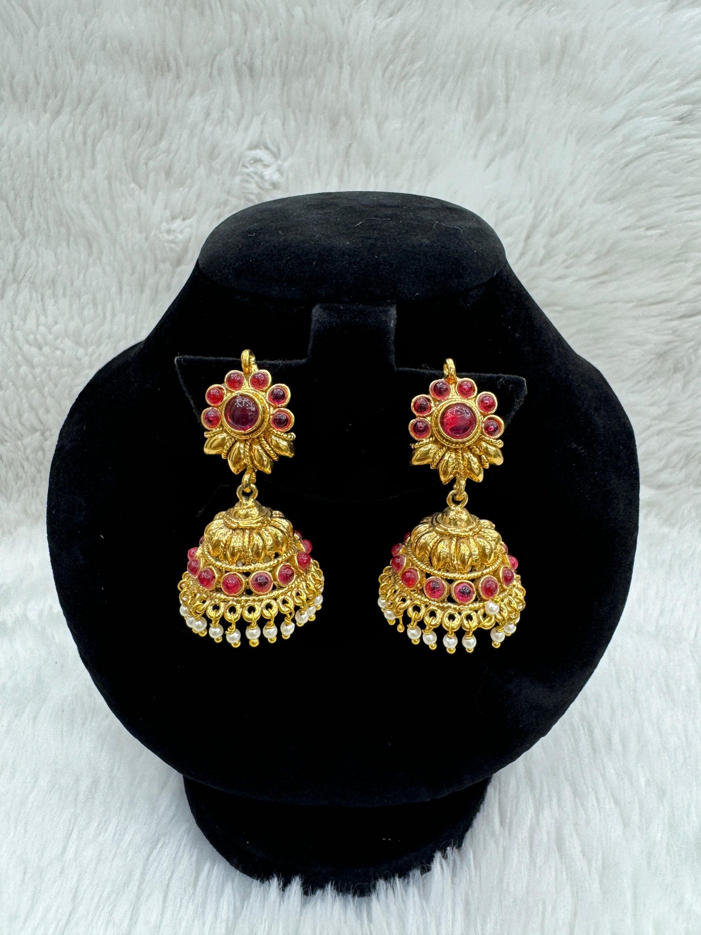 "Beautiful Gold-Plated With Ruby & Pearl Jimikki" Product code - 6159