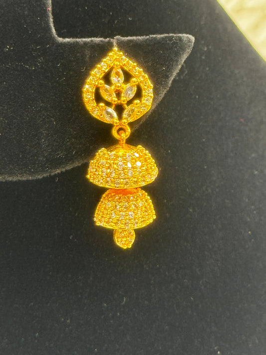 Double Done Gold plated Jhumka Earringswith Stone -7265