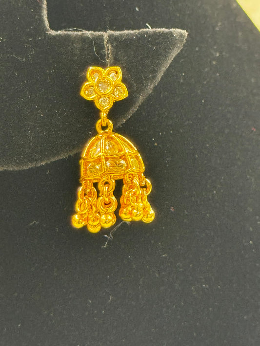 Classic Gold Jhumka Earringswith Bead Detailing-6325