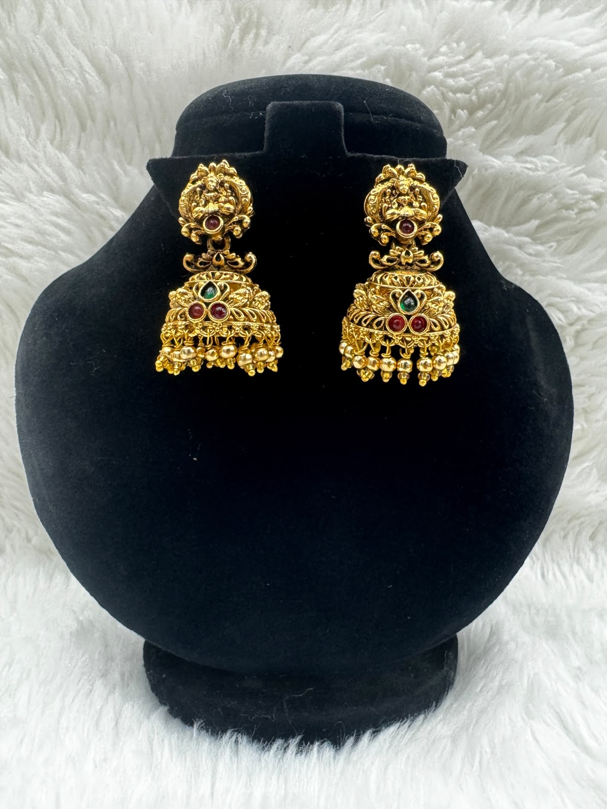 Antique Gold Plated Temple jhumka Earrings with and pearl Border -7233
