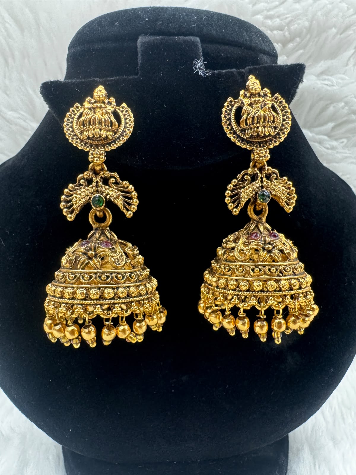 Gold plated Lakshmi devi Temple Jhumka Earrings - 7125