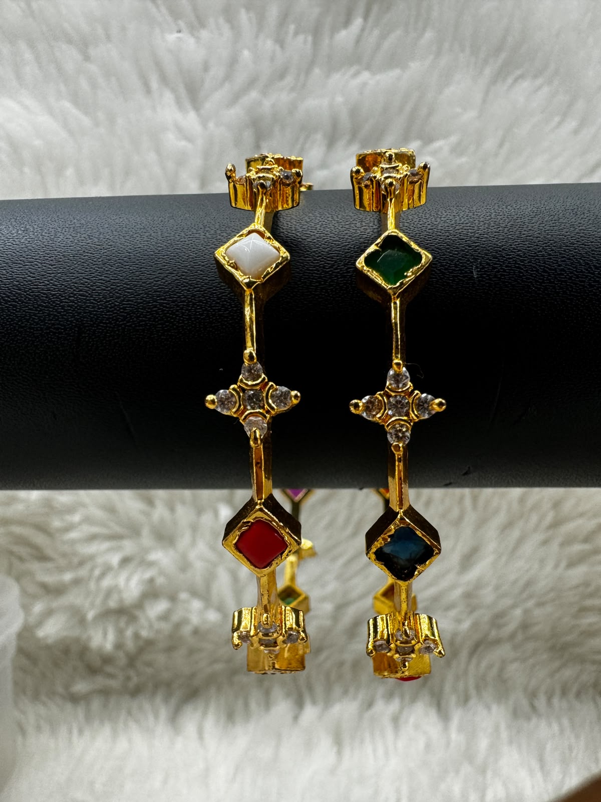 Title: Elegant Multicolor Gemstone Gold-Tone Drop Earrings-6737