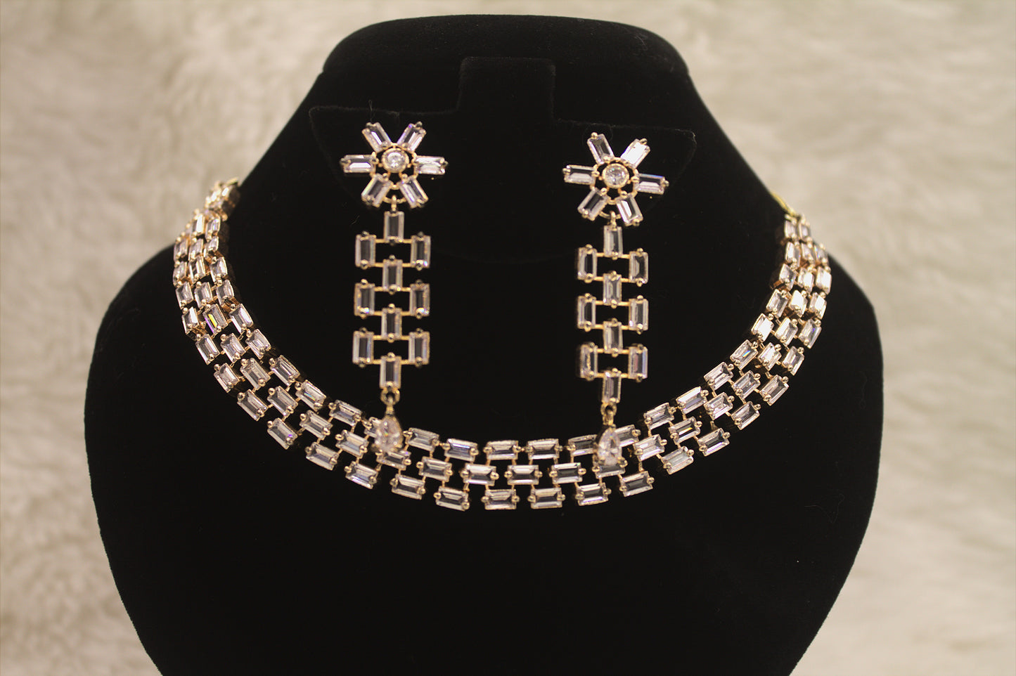 "Elegant Crystal Choker Necklace Set with Statement Earrings" Product code-6043