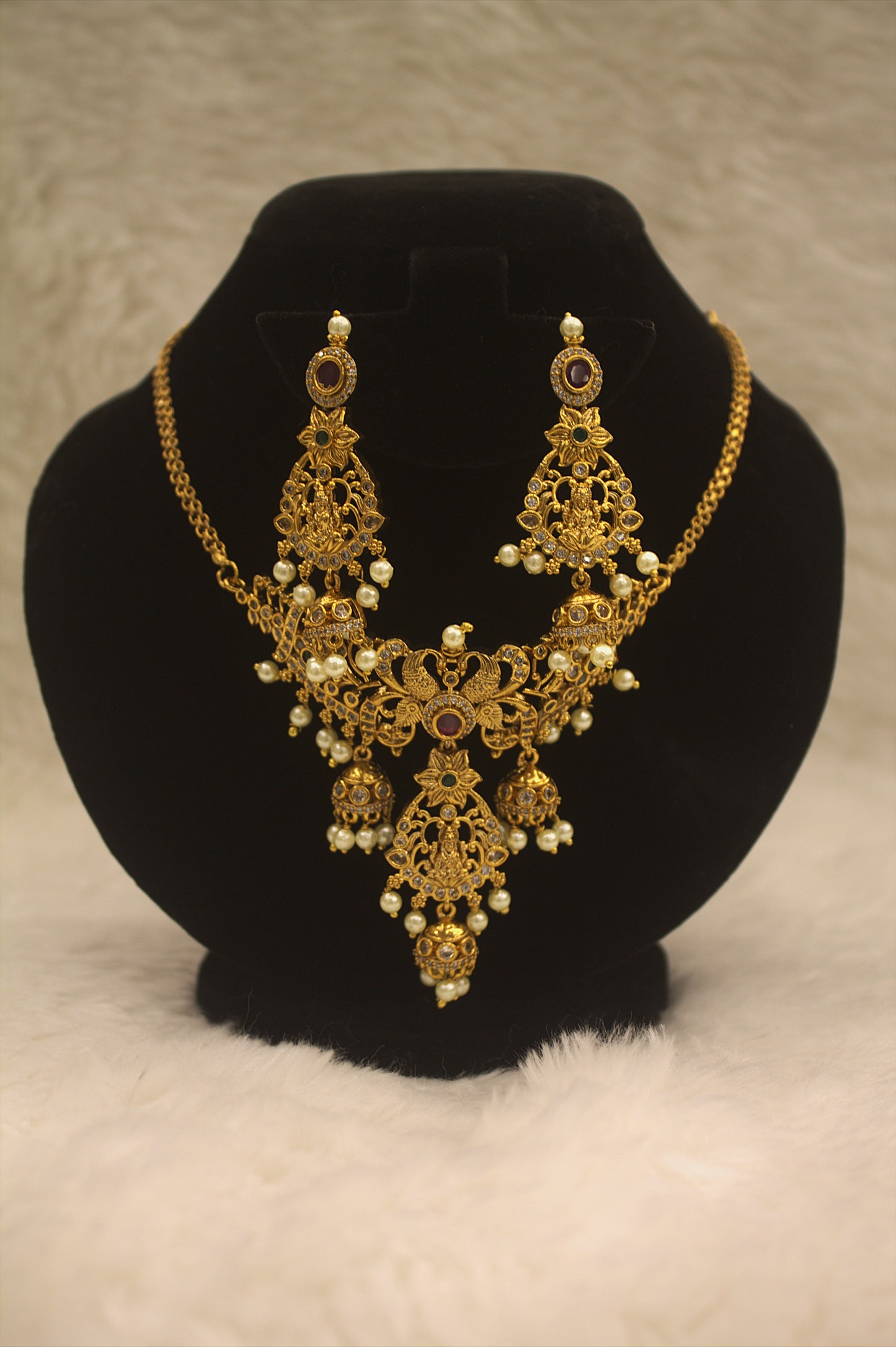 "Regal Temple Gold Necklace & Earring Set with Pearls" Product code-6017