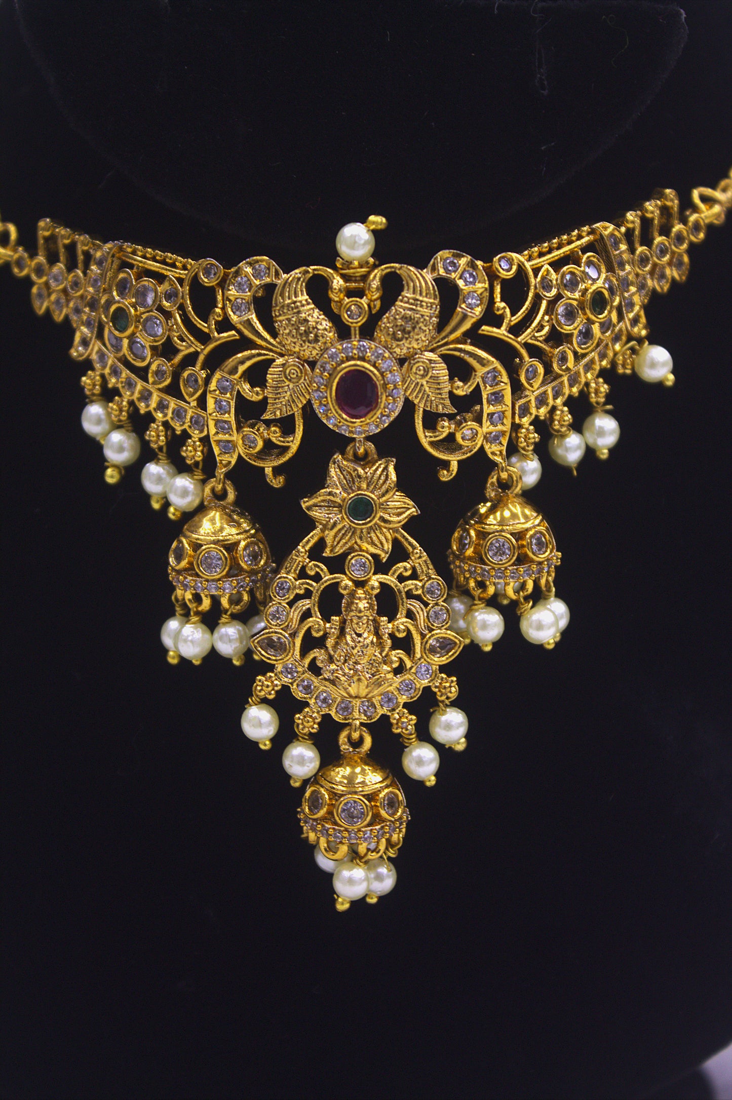 "Regal Temple Gold Necklace & Earring Set with Pearls" Product code-6017