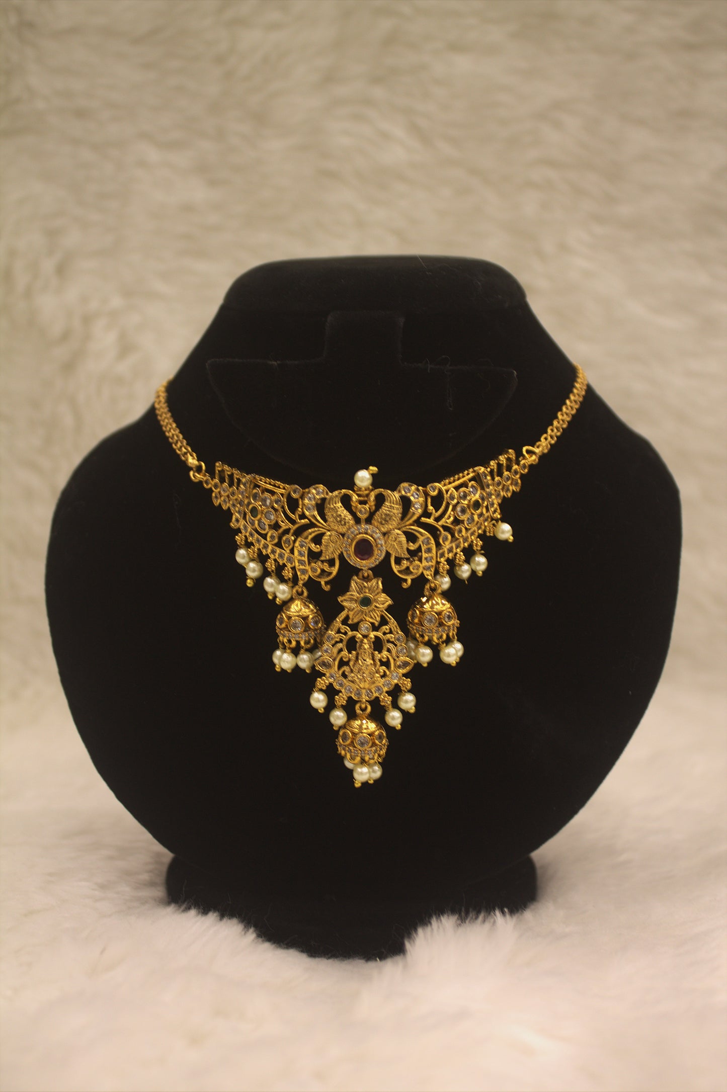 "Regal Temple Gold Necklace & Earring Set with Pearls" Product code-6017
