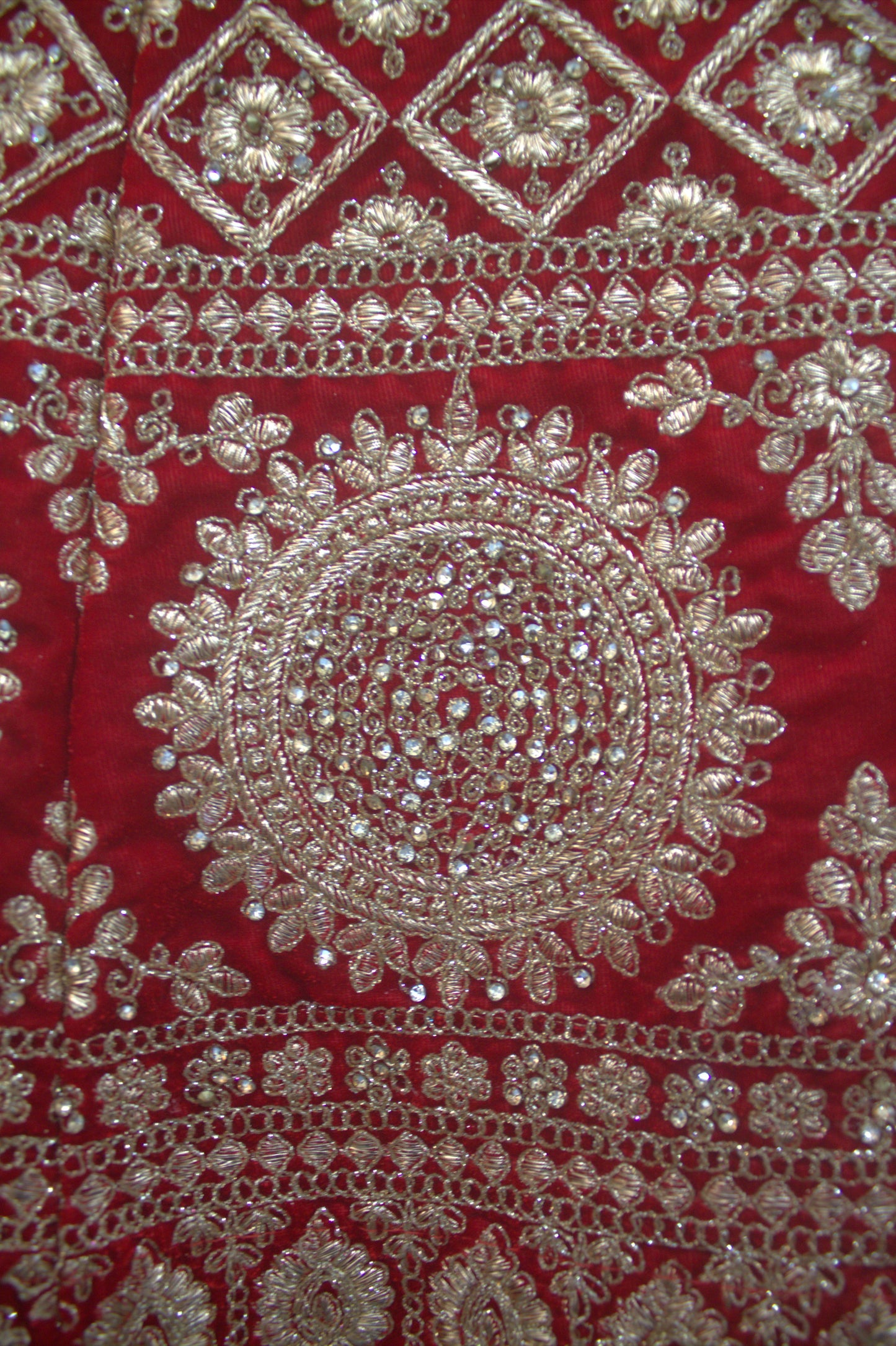 “Crimson Red Velvet Bridal Lehenga with Intricate Zari & Sequin Embroidery” Product code-1226