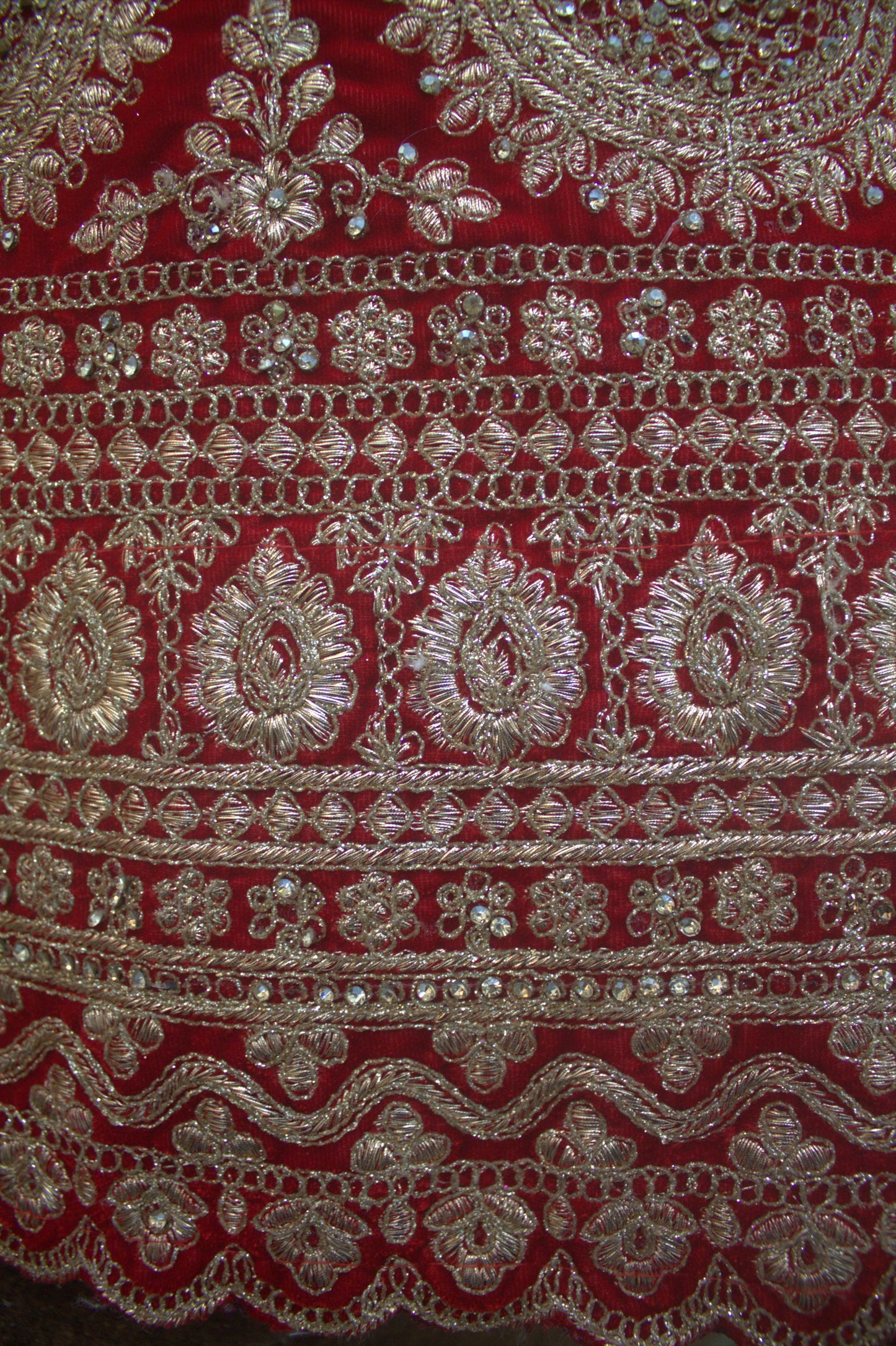 “Crimson Red Velvet Bridal Lehenga with Intricate Zari & Sequin Embroidery” Product code-1226