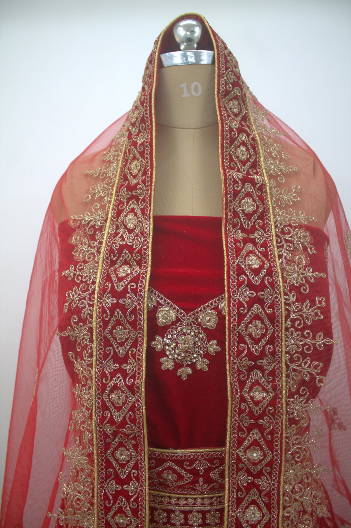 “Crimson Red Velvet Bridal Lehenga with Intricate Zari & Sequin Embroidery” Product code-1226