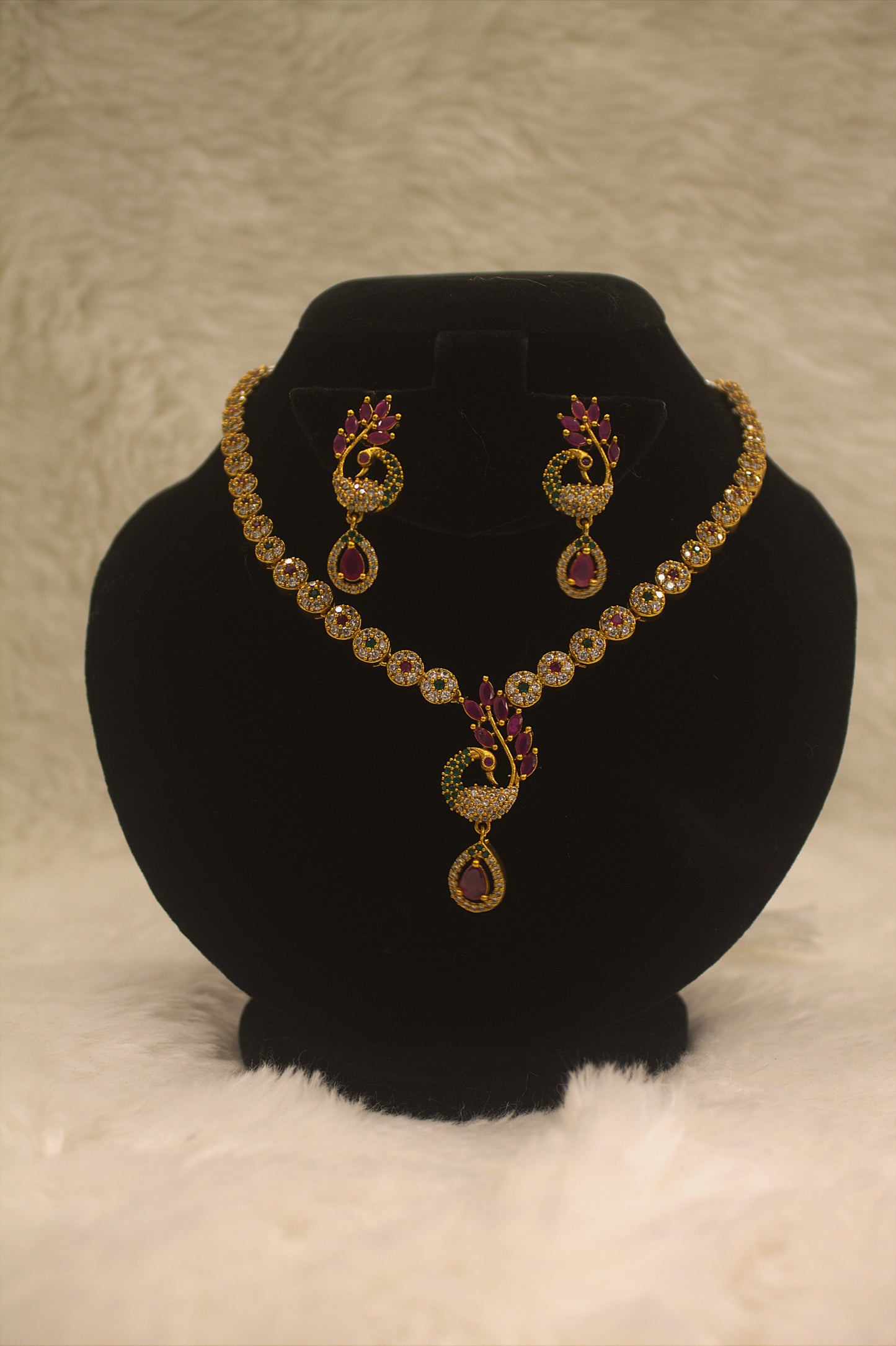 "Royal Ruby Crystal Drop Necklace & Earring Set" Product code-6015