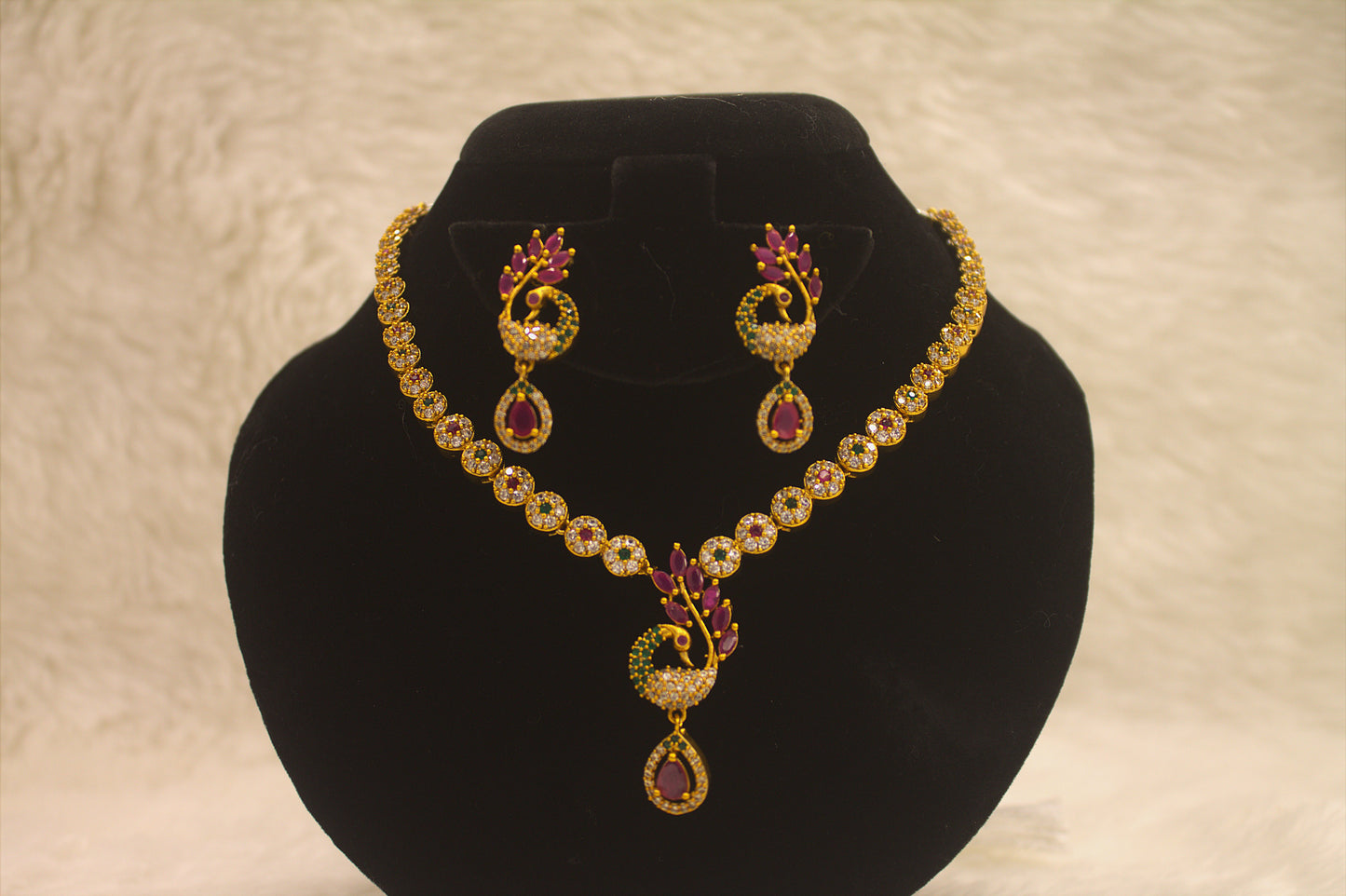"Royal Ruby Crystal Drop Necklace & Earring Set" Product code-6015