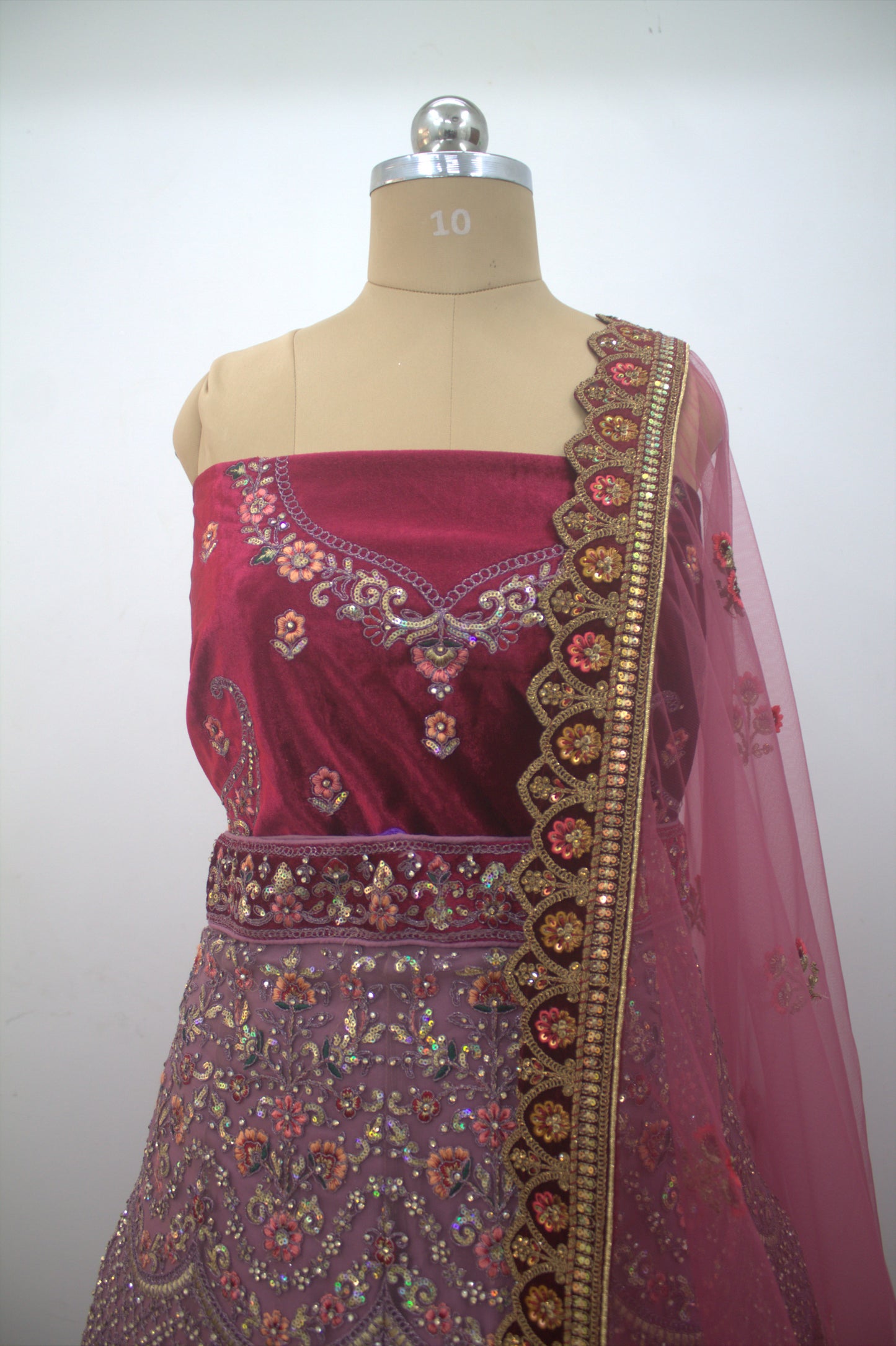 “Rose Pink Velvet Bridal Lehenga with Paisley Motifs & Heavy Zari Embroidery” Product code-1095