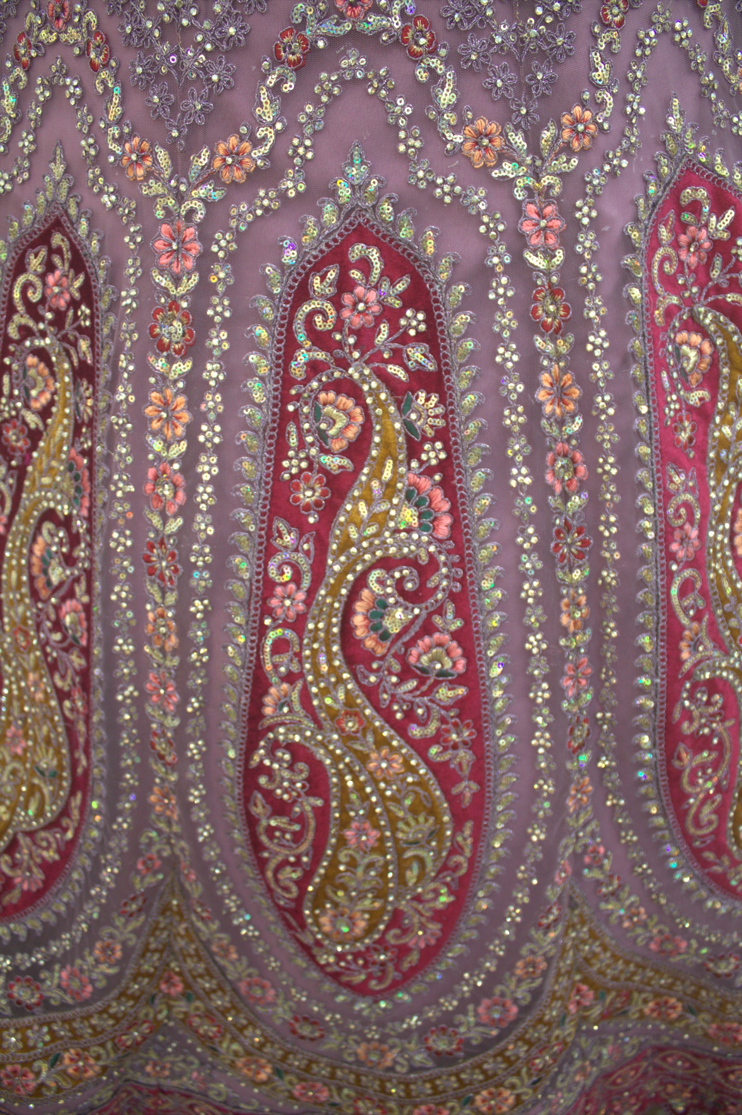 “Rose Pink Velvet Bridal Lehenga with Paisley Motifs & Heavy Zari Embroidery” Product code-1095