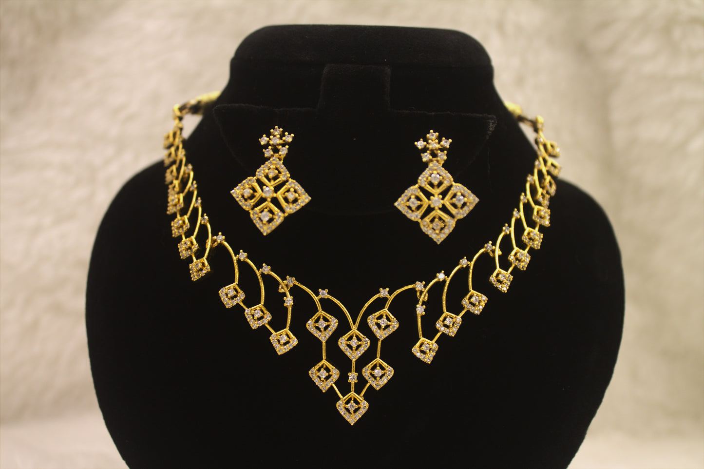 “Gold-Plated Geometric CZ Necklace & Earrings Set” Product code-6339