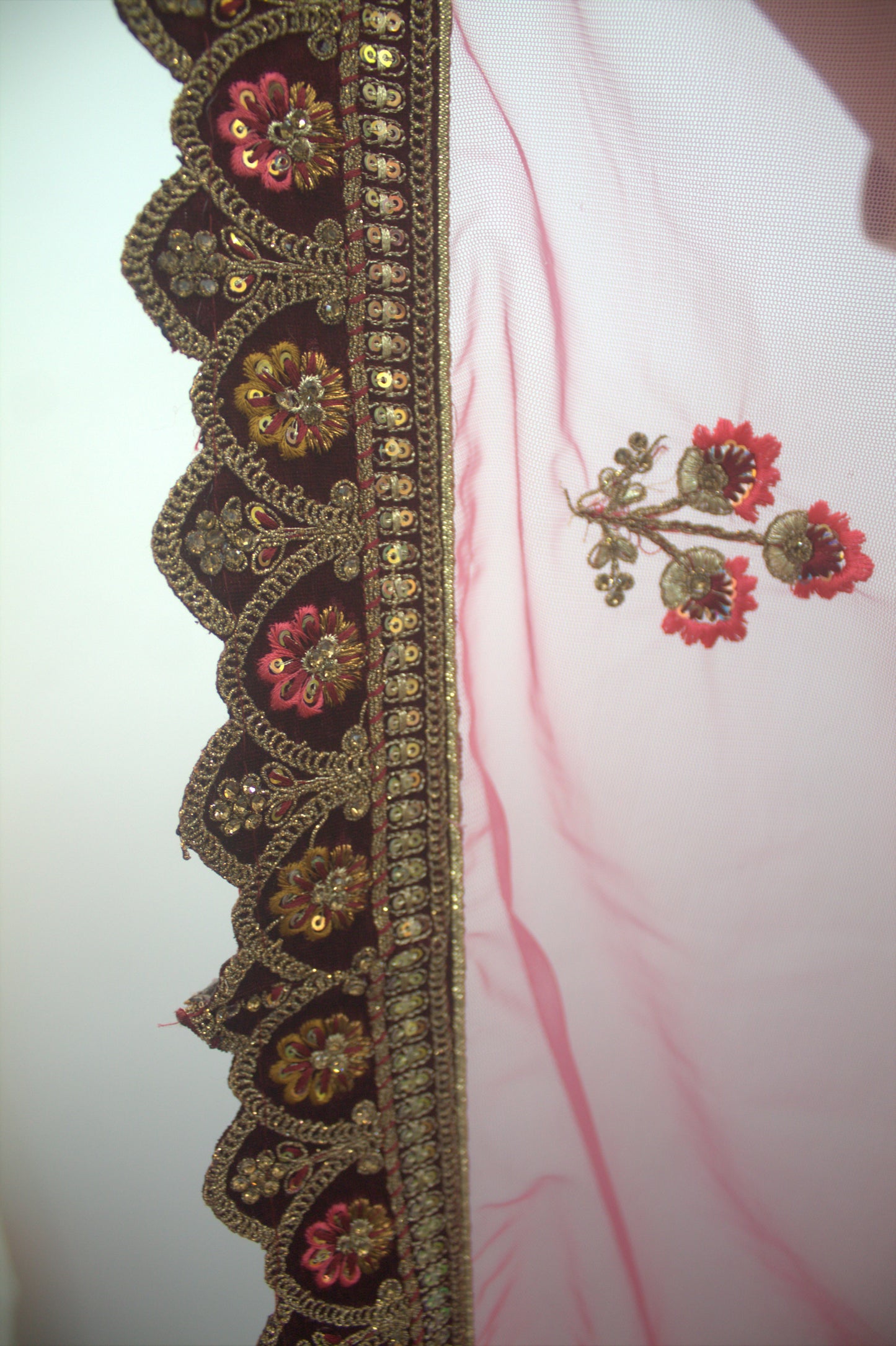 “Rose Pink Velvet Bridal Lehenga with Paisley Motifs & Heavy Zari Embroidery” Product code-1095