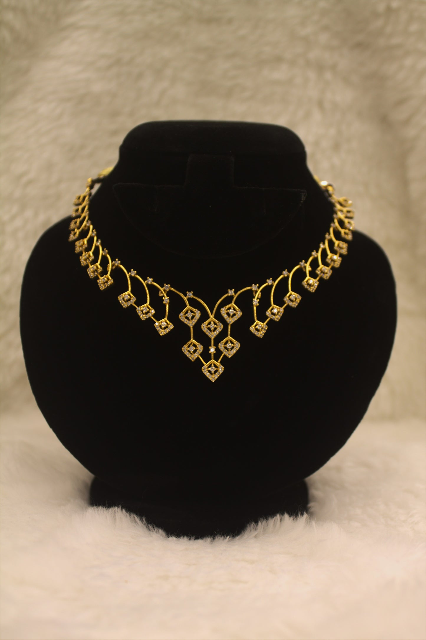 “Gold-Plated Geometric CZ Necklace & Earrings Set” Product code-6339