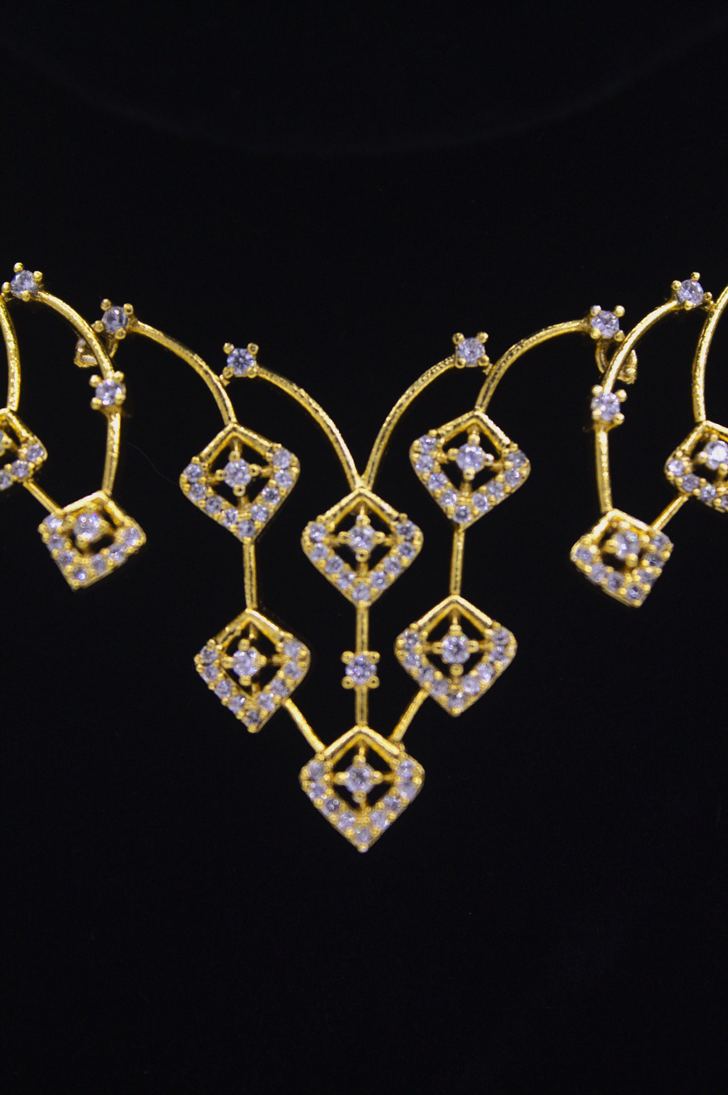 “Gold-Plated Geometric CZ Necklace & Earrings Set” Product code-6339
