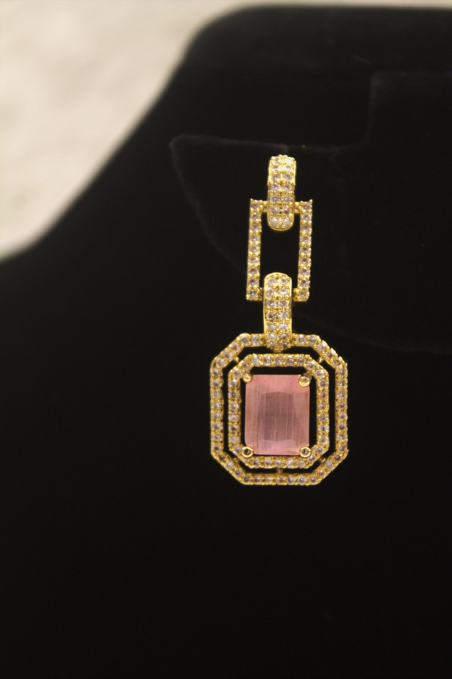 “Royal Pink CZ Stone Gold-Plated Necklace & Earrings Set” Product code-6313