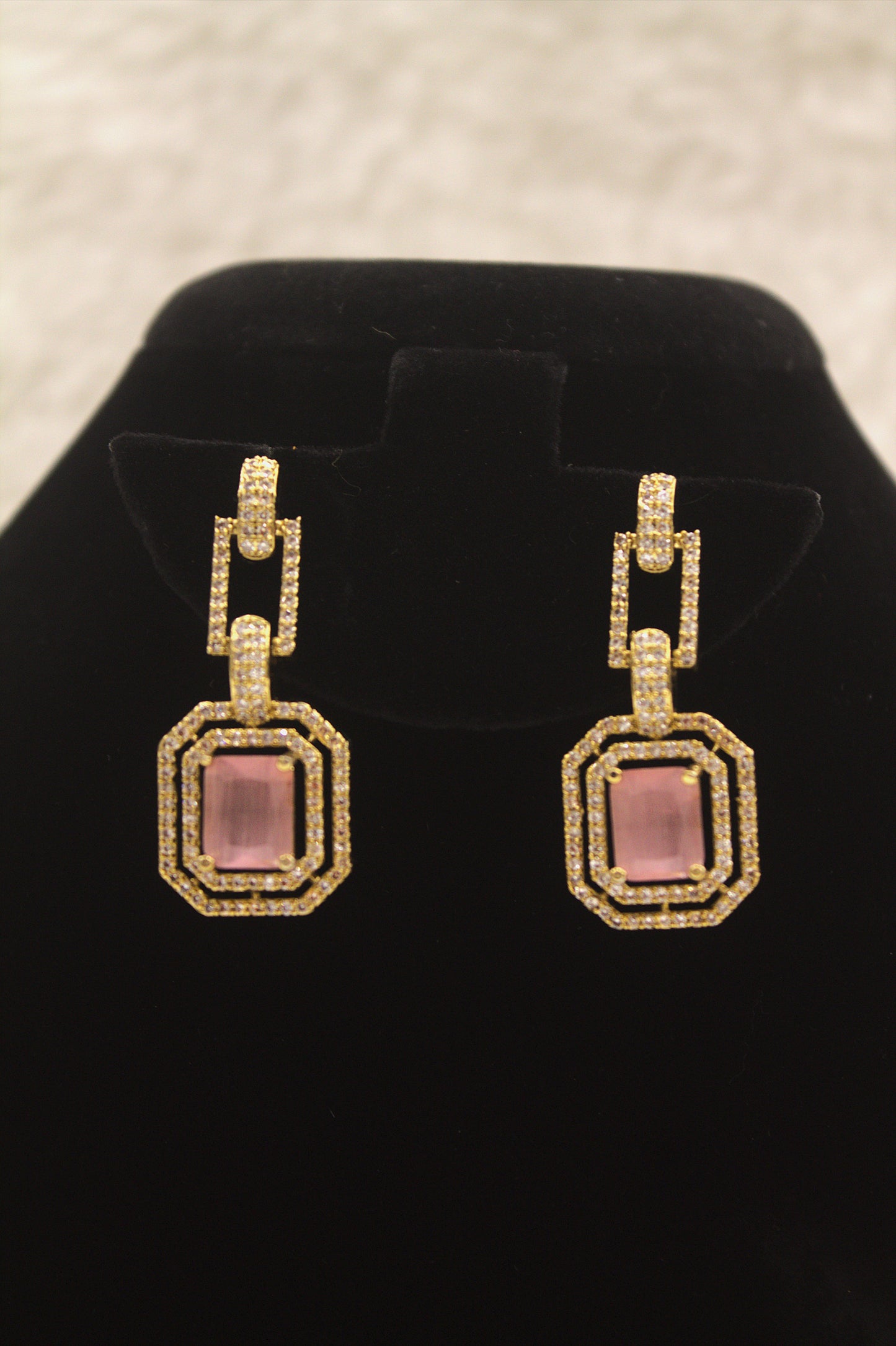 “Royal Pink CZ Stone Gold-Plated Necklace & Earrings Set” Product code-6313