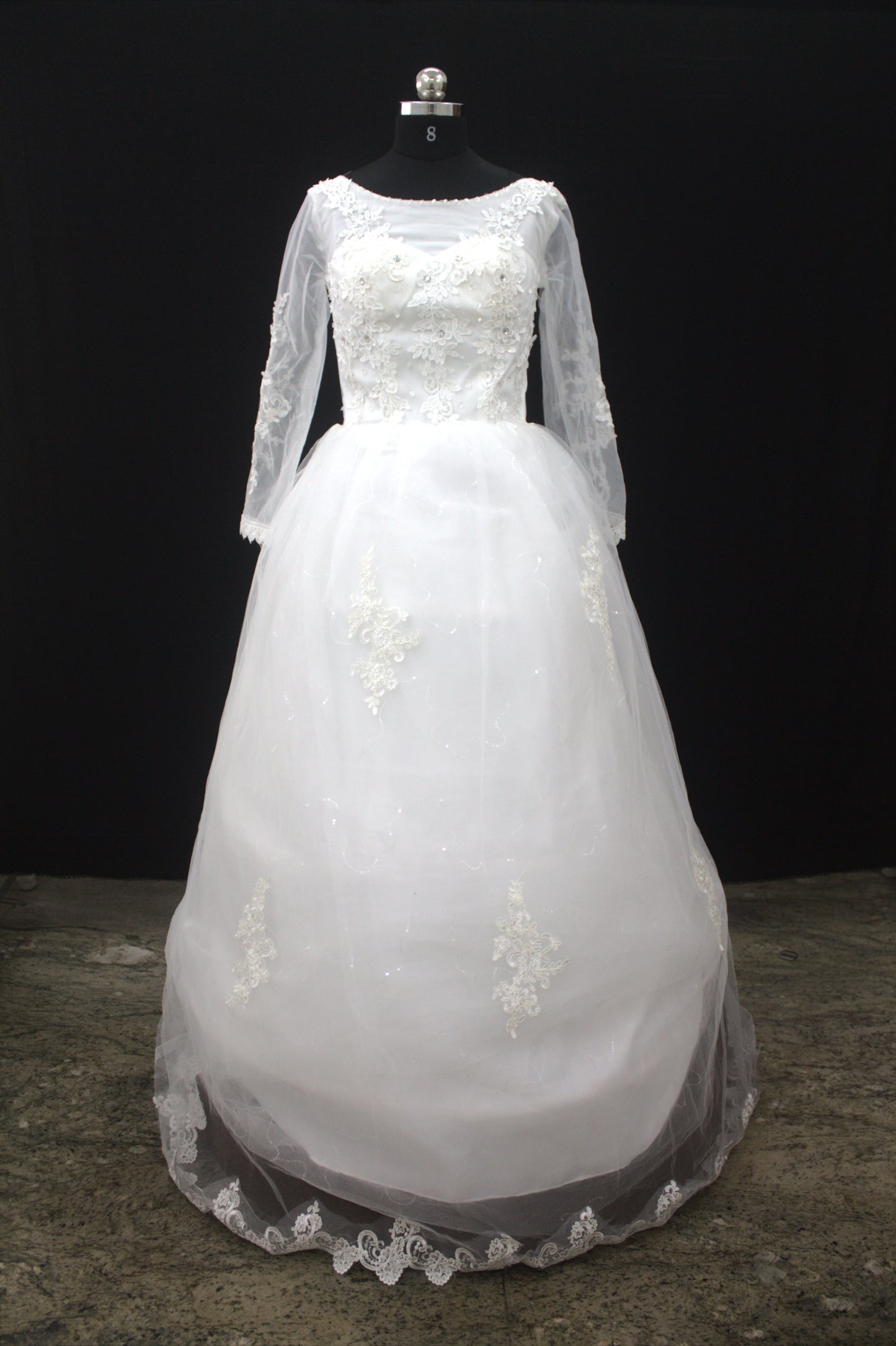 “Celeste Elegant Long Sleeve Ball Gown Wedding Dress with Lace Appliqués & Illusion Neckline-White Gown” Product code-2099