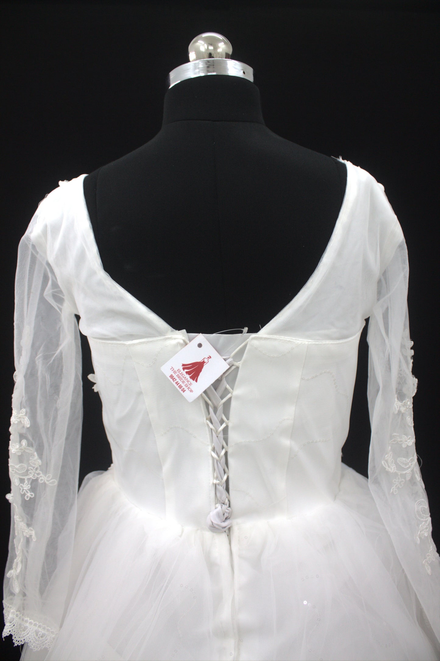 “Celeste Elegant Long Sleeve Ball Gown Wedding Dress with Lace Appliqués & Illusion Neckline-White Gown” Product code-2099