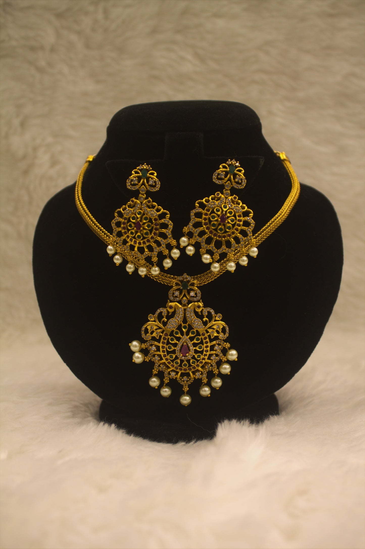 “Traditional Gold-Plated Bridal Necklace Set with Pearls & Earrings” Product code-6012
