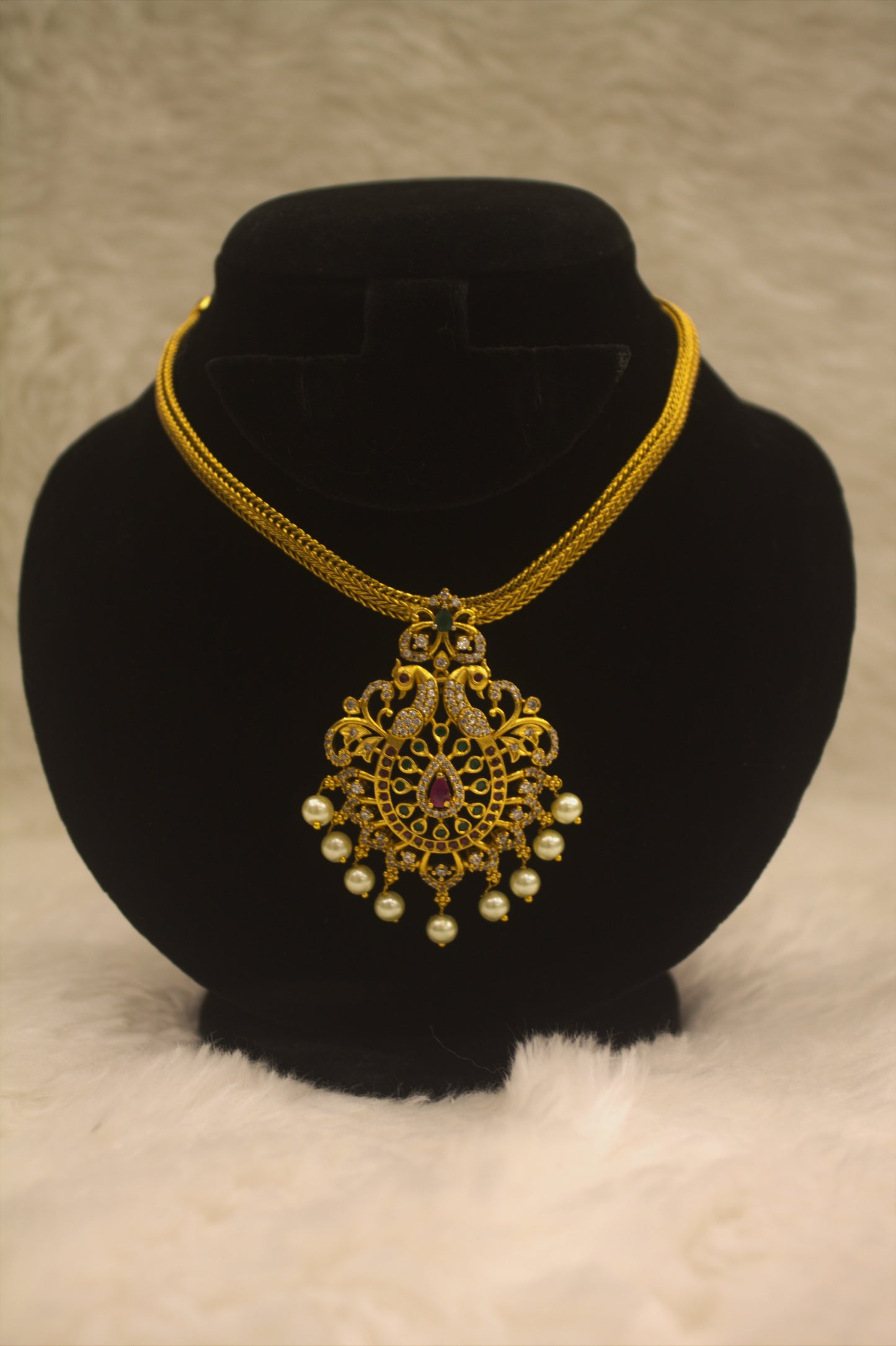 “Traditional Gold-Plated Bridal Necklace Set with Pearls & Earrings” Product code-6012
