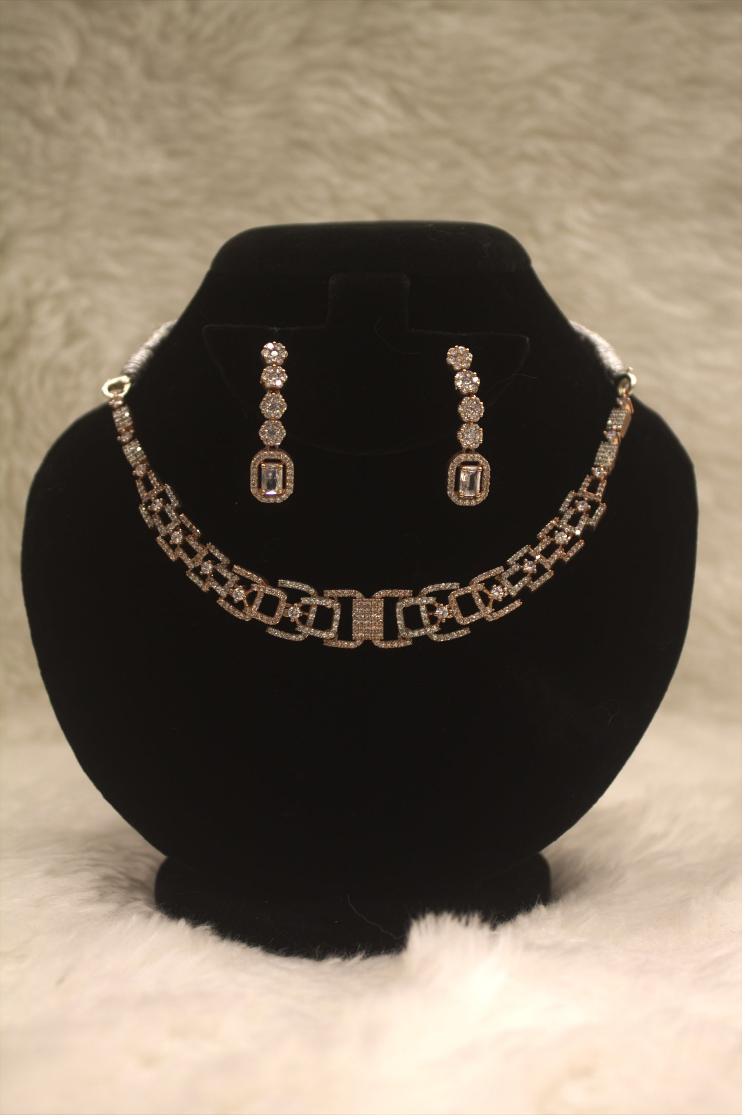 “Elegant Silver Crystal Choker Necklace & Drop Earring Set” Product code-6041