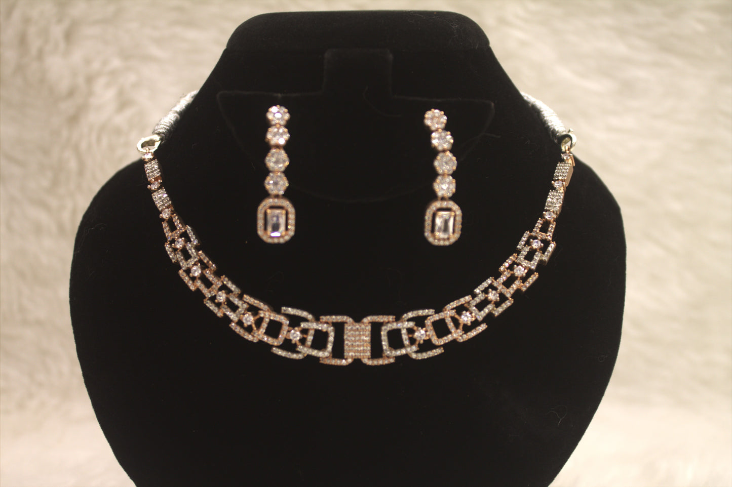 “Elegant Silver Crystal Choker Necklace & Drop Earring Set” Product code-6041