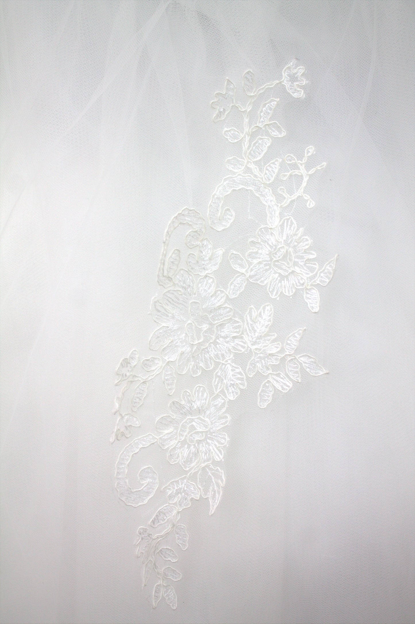 "White Beaded Tulle Ball Gown Wedding Dress with Sheer Sleeves & Lace Appliqués-White Gowns" Product code-2003