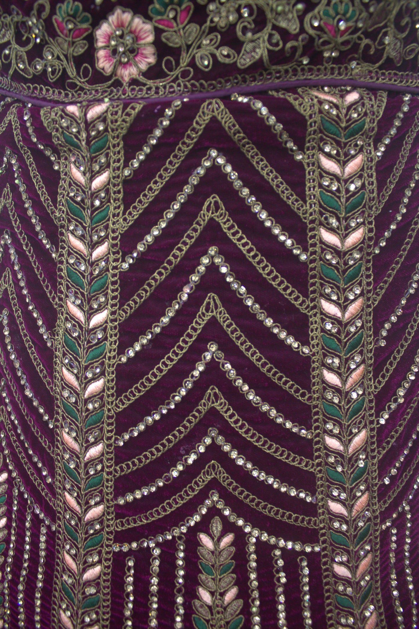 “Plum Velvet Bridal Lehenga with Intricate Floral Embroidery & Net Dupatta” Product code-1310