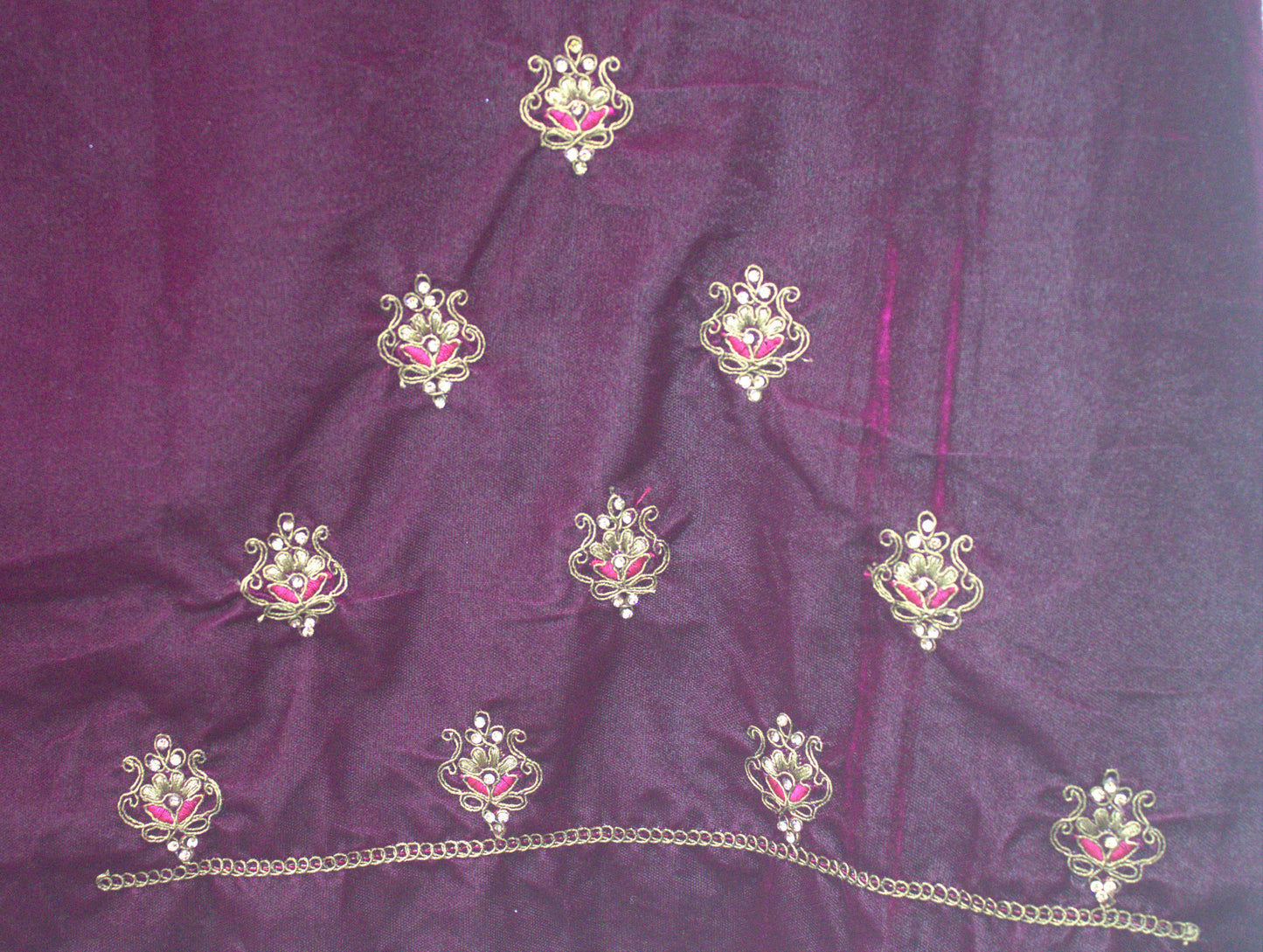 “Plum Velvet Bridal Lehenga with Intricate Floral Embroidery & Net Dupatta” Product code-1310