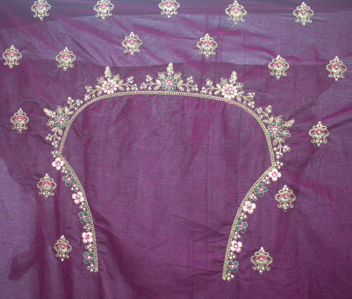 “Plum Velvet Bridal Lehenga with Intricate Floral Embroidery & Net Dupatta” Product code-1310