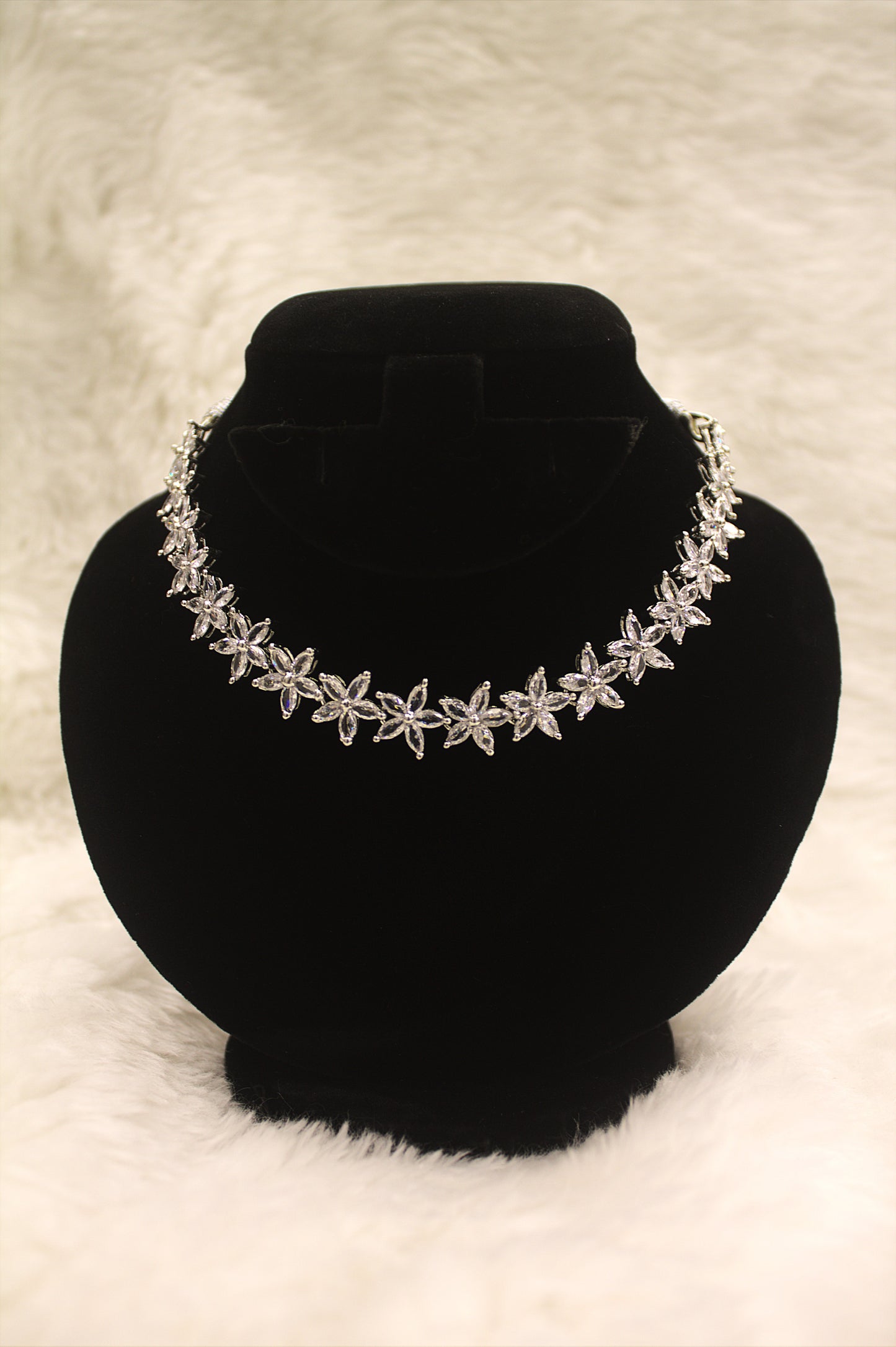 “Floral Sparkle Silver-Plated Necklace & Earring Set with Cubic Zirconia” Product code-6220