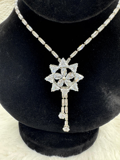 "Silver Starburst Crystal Necklace Set" Product Code - 6049