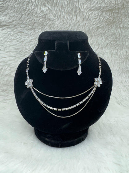 "Silver Crystal Layered Necklace Set" Product Code - 6051