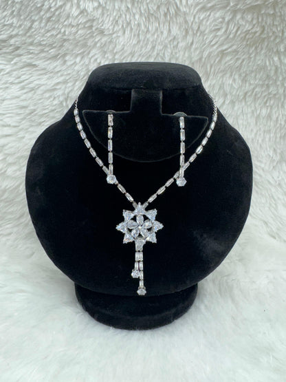 "Silver Starburst Crystal Necklace Set" Product Code - 6049