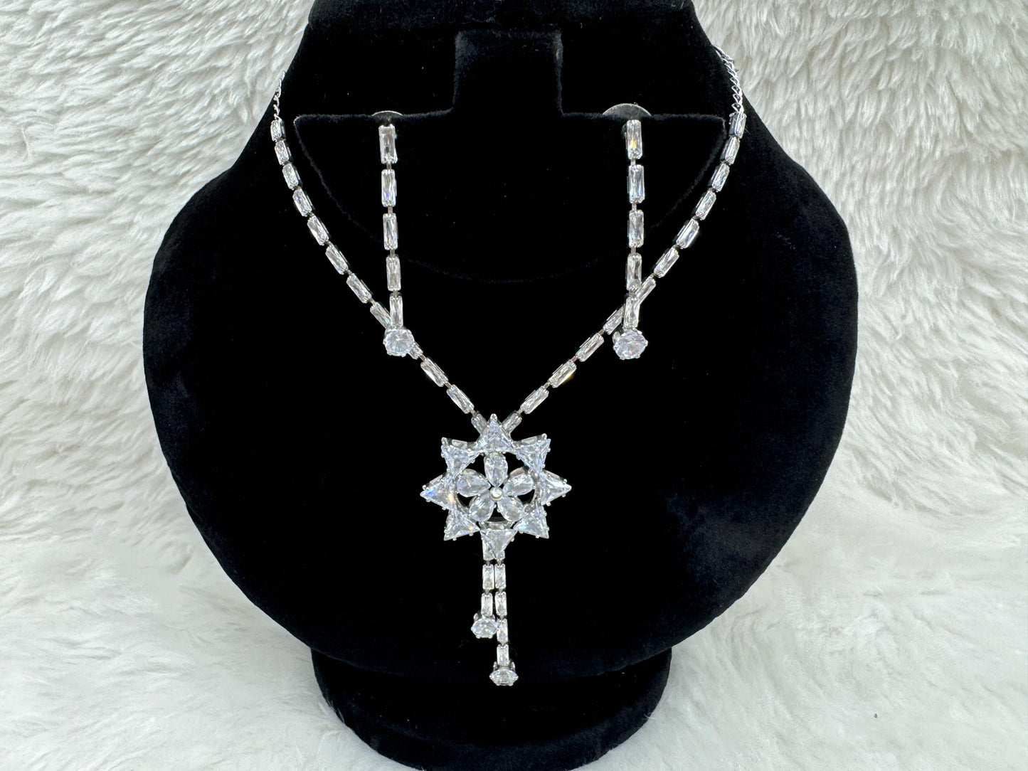 "Silver Starburst Crystal Necklace Set" Product Code - 6049