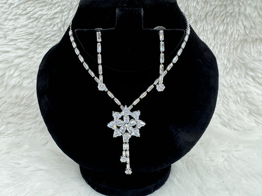 "Silver Starburst Crystal Necklace Set" Product Code - 6049