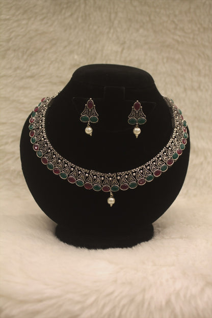 "Oxidised Jewellery Necklace &amp; Earring Set" Product code - 6195