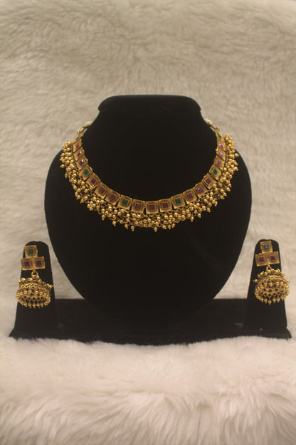 "Antique Gold-Plated Necklace & Earring Set" Product code - 6178